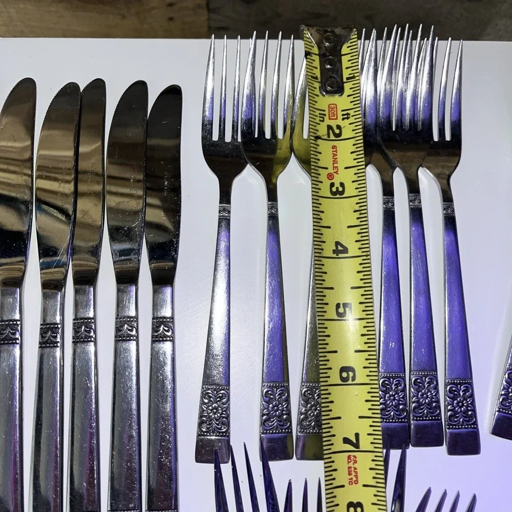 Lot of 37 Continental Silver CSS29 Stainless Flatware Floral‎ Black Accent